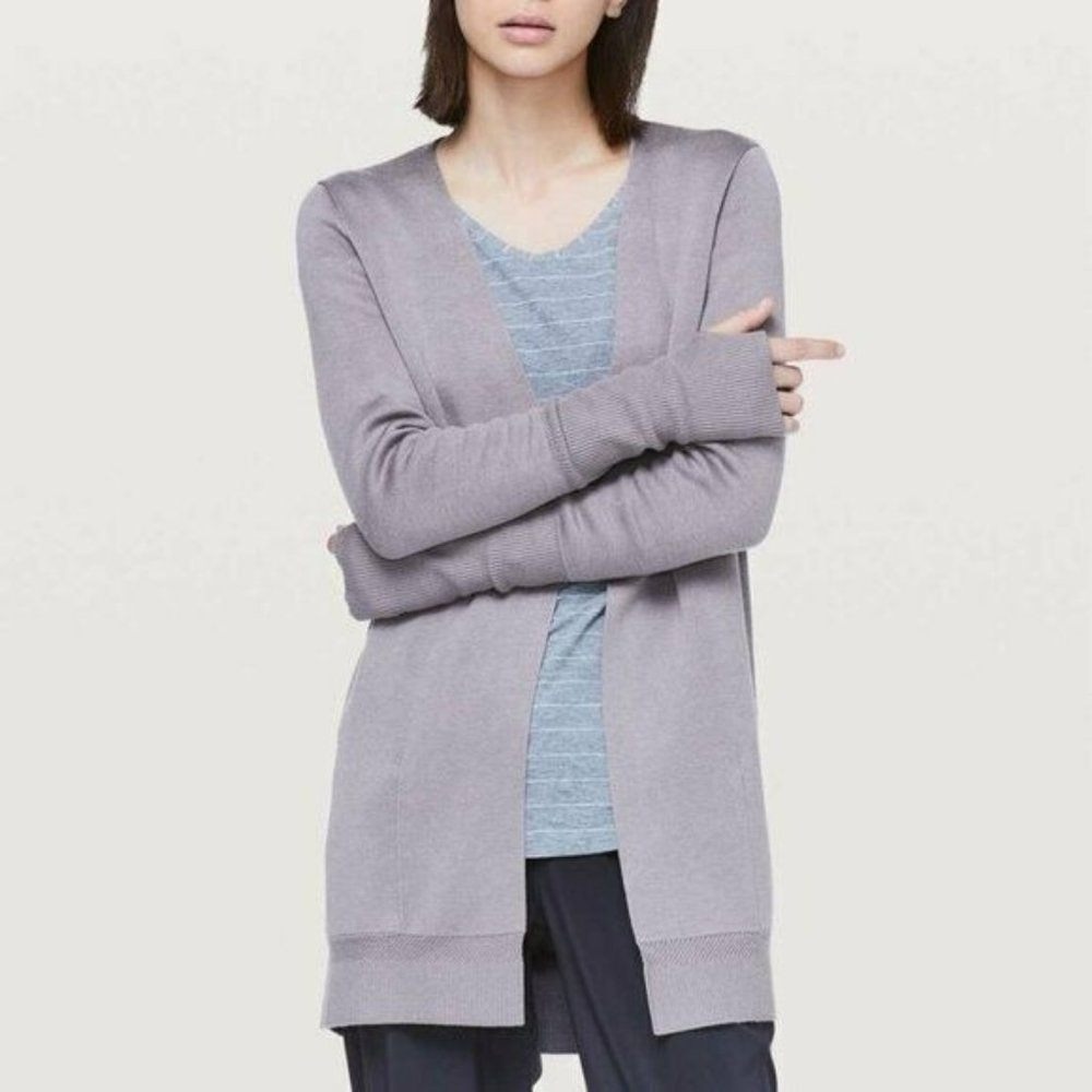 Lululemon City Street Cardigan Heathered Mystique Lilac Gray Cashmere Blend Sz 8